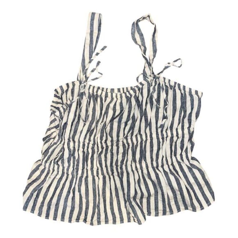 Universal Thread Women’s Tank Top XXL Blue White Striped Smocked‎ Sleeveless